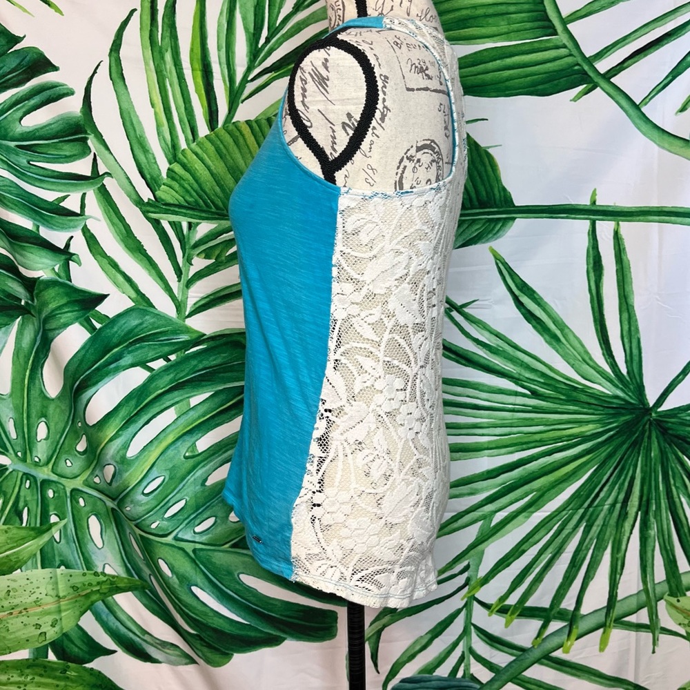 Roxy Small Bright Blue Sheer Lace Racerback Travel Cruise Florida Cali Tank Top